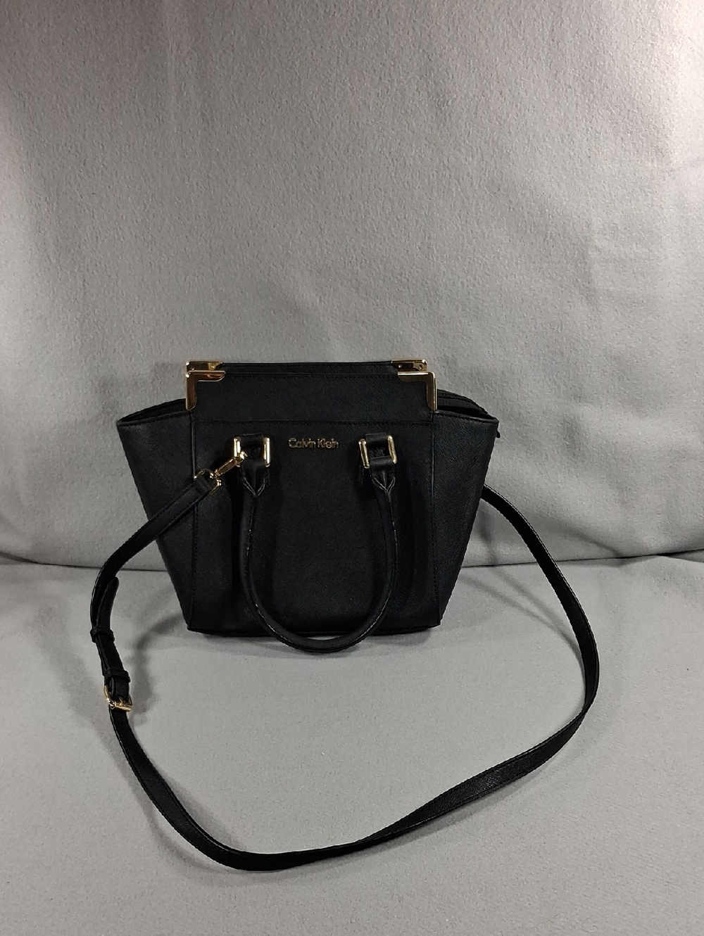 Calvin Klein Black Crossbody Satchel with Gold Accents